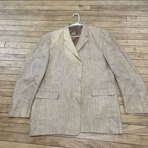 Vtg Giovanno Collezione 100% Linen Blazer Men 46 R Tan Stripe Retro Grunge Fade